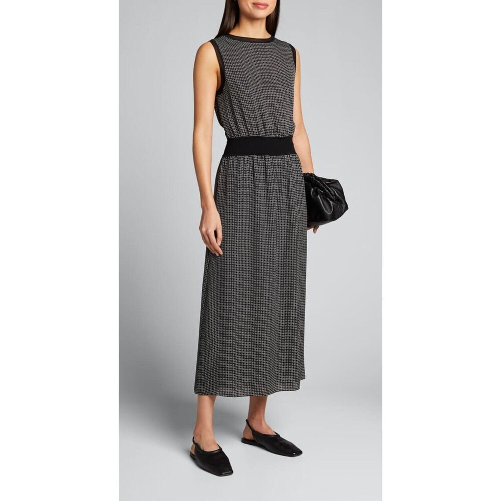 Theory Rib Trim Sleeveless Printed Silk Midi Dress Size Small